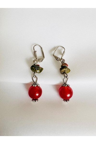 DEVİ fashion Natural Stone Red Agate Design Earrings
