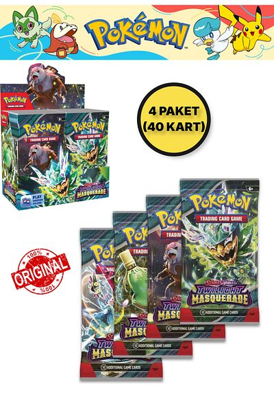TOYFEST بوكيمون Twilight Masquerade Booster - 4 قطع بطاقة رمزية للعبة TCG عبر الإنترنت باللغة الإنجليزية