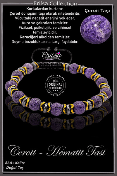 Erilsa Sertifikalı AAA+ Gold - Hematit Aparatlı Çeroit Taşı Bileklik