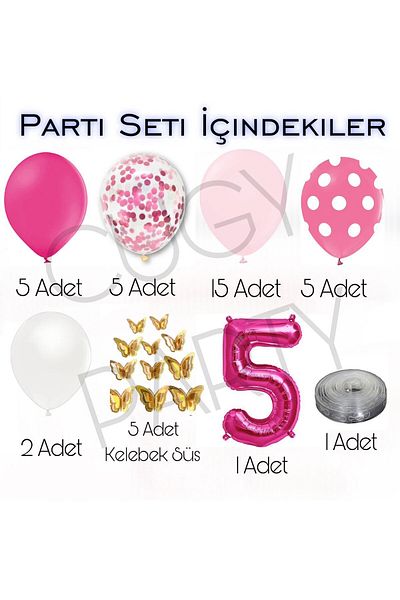CUGY Girl 5 Years Old Pink Butterfly Mini Birthday Party Set with Age Options