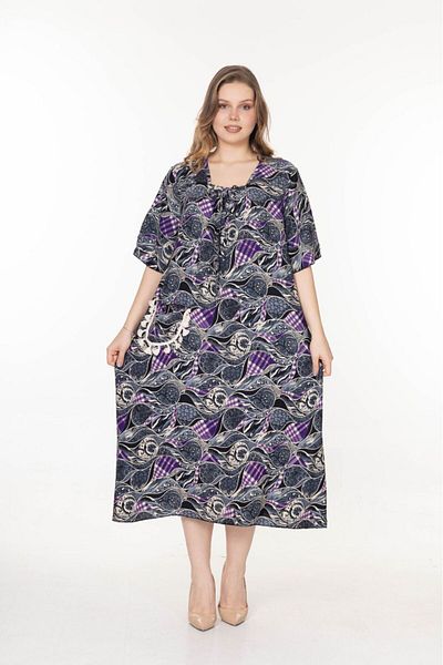 mervemoda Women's Mother Size Oversize Cut Summer Short Sleeve Dress