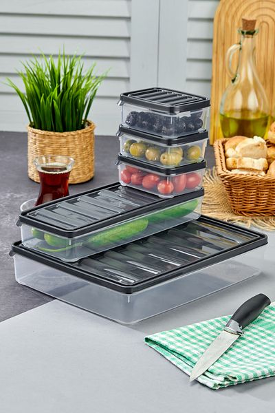 Turkco Clear Breakfast Storage Container Set with 5 Compartments - Fridge Organizer with Lid and Interior Compartment