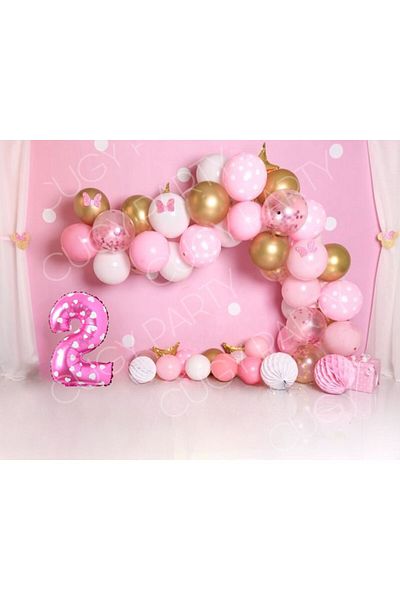 CUGY 2 Year Old Pink Heart Polka Dot Detail Butterfly Birthday Party Set