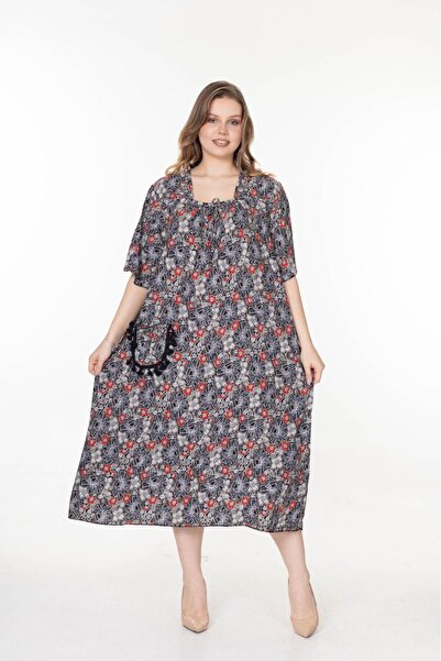 mervemoda Women's Mother Size Oversize Cut Summer Short Sleeve Dress