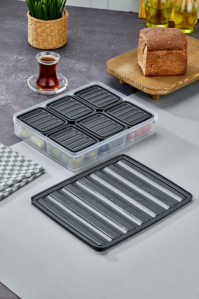 Turkco Clear Breakfast Storage Container Set with 7 Compartments - Fridge Organizer with Lid and Interior Compartment