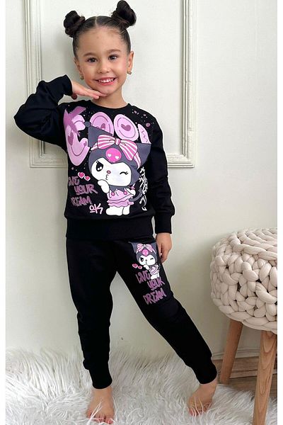 Minik Dolap Kuromi Girl's Tracksuit Set 2 Thread - Black