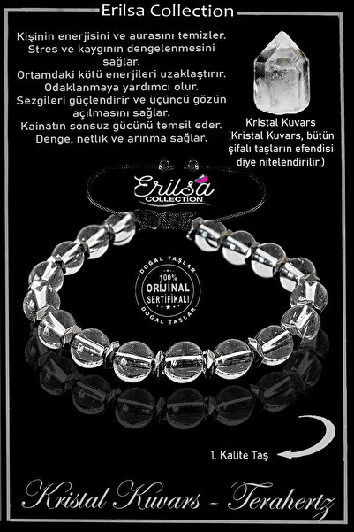 Erilsa Sertifikalı Fasetli Hematit - Şeffaf Kristal Kuvars Taşı Bileklik