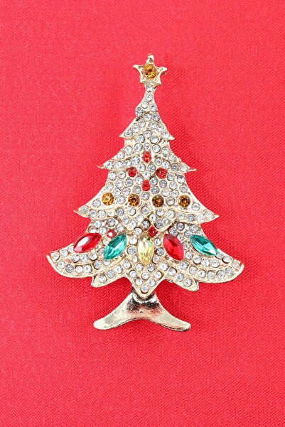 KEEBA Gold noel ağacı broş. Taşlı yılbaşı ağacı broş. Yaka iğnesi broş. Çam a...