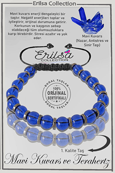 Erilsa Sertifikalı Gerçek Hematit - Mavi Kuvars Taşı Bileklik - Ayarlamalı