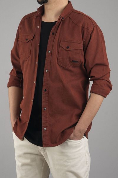 bombe Slim Fit Ανδρικό Εποχιακό Τζιν Πουκάμισο Πλακάκι