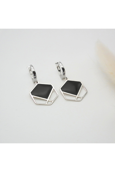 Altıgen Mineli Geometrik Küpe