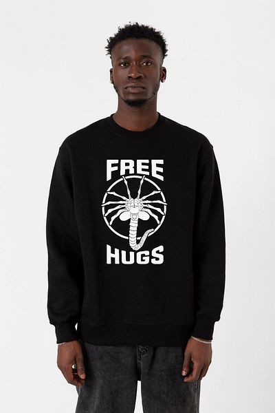 Tshirthane Безплатен мъжки суитшърт Facehugger Hugs Black 2ip