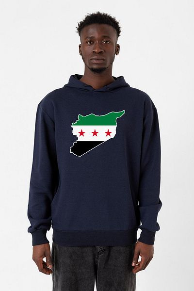 Tshirthane Мъжки суичър с качулка, тъмносин, с ново знаме на Сирия, 3ip