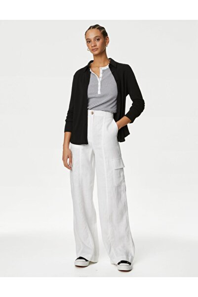 Marks & Spencer Normal Bel Saf Keten Kargo Pantolon