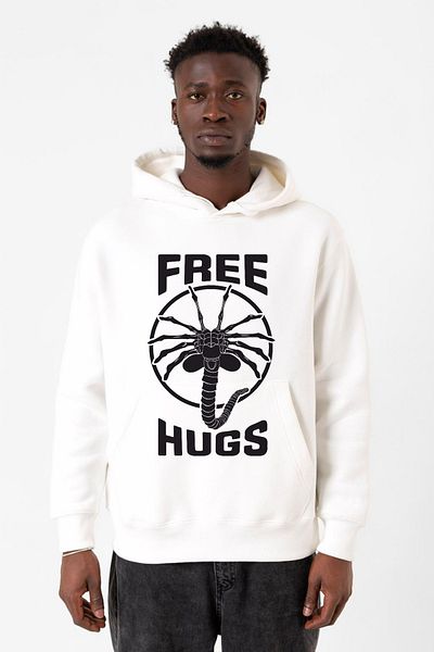 Tshirthane Δωρεάν Facehugger Hugs Λευκό ανδρικό φούτερ με κουκούλα 3 ιντσών
