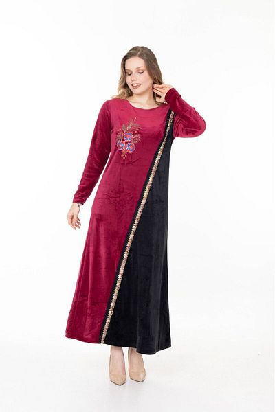 mervemoda Rochie de iarnă din catifea cu mânecă lungă pentru femei