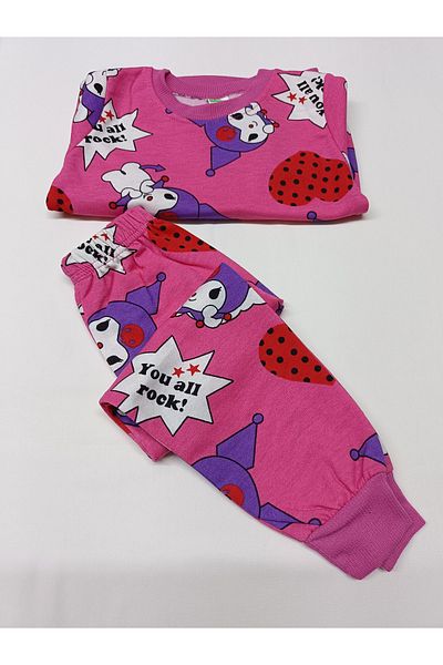 ÖZNUR GÖZÜBEK Girl's Raised Pink Kuromi Print Long Pajamas