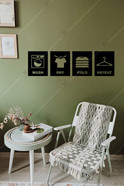 Emach Dizayn Wash Dry Fold Repeat Yazılı Dekoratif Hediye BanyoDuvar Dekoru S...