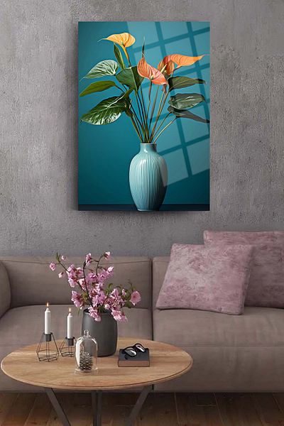 glassartdesign Flori într-o vază Pictură pe sticlă Pictură abstractă Pictură de birou Pictură de salon Artă din sticlă