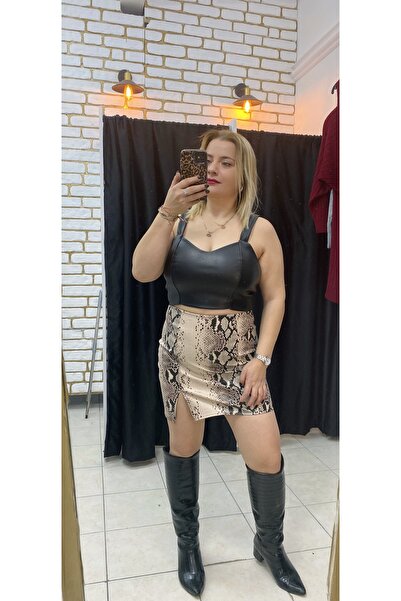 TUBA TOPTAŞ DESENLİ DERİ ETEK ŞARDONSUZ