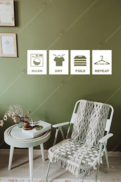 Emach Dizayn Wash Dry Fold Repeat Yazılı Dekoratif Hediye BanyoDuvar Dekoru S...