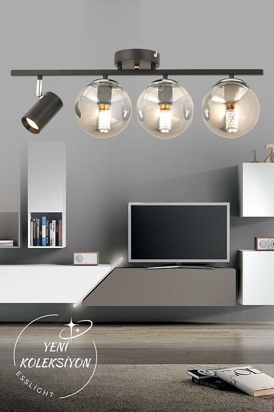 ESSLİGHT Alen 4-Light Spot Plafonier Chandelier (Smoked Glass) Living Room Dining Table Top Hall Bedroom