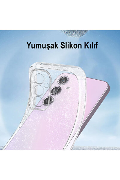 Merwish Samsung Galaxy S20 FE Uyumlu Şeffaf Simli Kılıf Yükseltilmiş Kamera v...