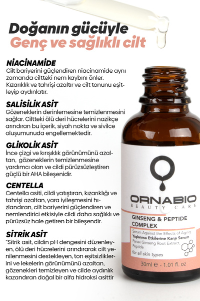 ornabio organik natural biyolojik GINSENG & PEPTIDE Yaşlanma Etkilerine Karşı Serum