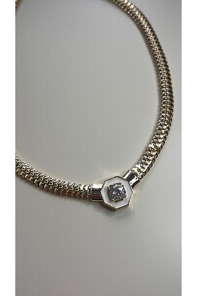 Freya Crushed Gold Necklace with White Mini