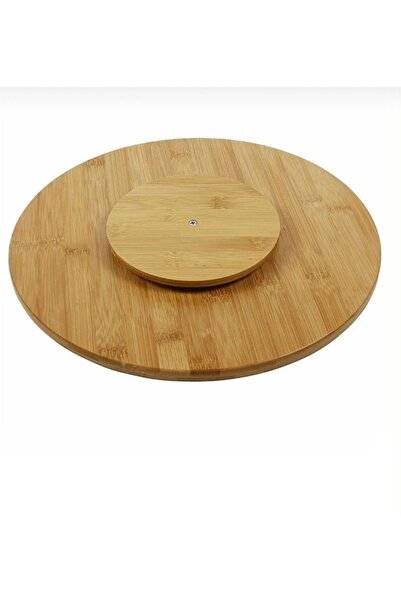Trend Home Life Bambu 360 Derece Döner Sunumluk Pizza Tabağı Kahvaltı Tabağı Lahmacun Tabağı Peynir Sunum 33x33cm