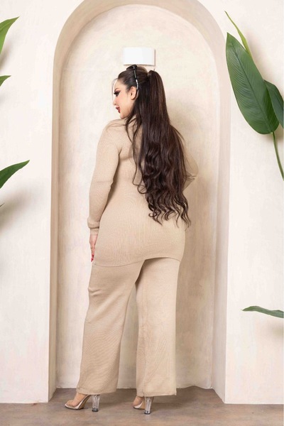 nimet tekstil 3-Piece Poncho Knitwear Suit Women's Suit with Throat and Elastic Waist