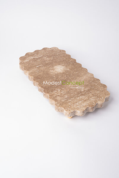 Modestmar Doğal Traverten Mermer Gold Ayaklı Sunumluk, Dekoratif Sunum Kenar ...