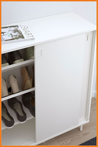 Alony Home Ayakkabı Dolabı Ayaklı Sürgülü Kapak Iç Raflı Ayakkabılık 102x80x35 Cm Beyaz