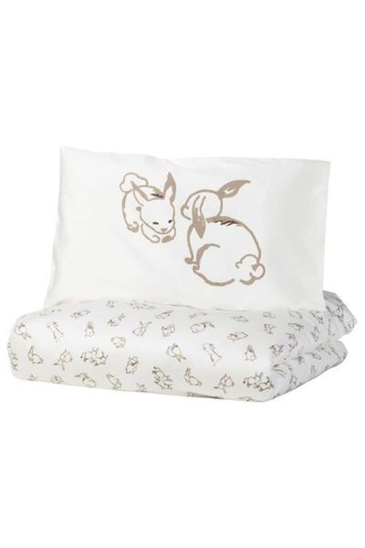 IKEA Bebek Nevresim Takımı, Beyaz-bej Meridyendukkan 110x125/35x55 Cm Pamuklu...