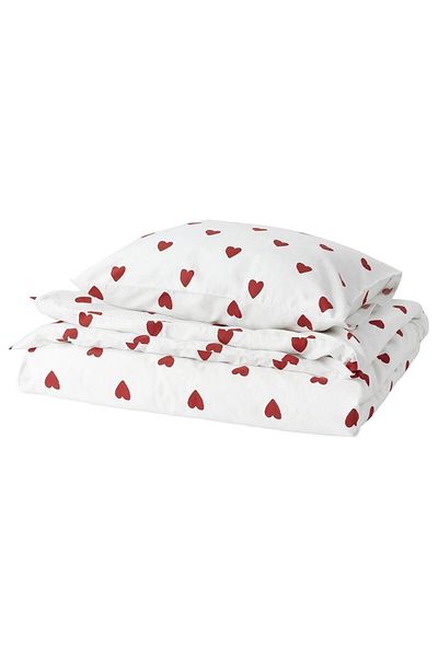 IKEA Single Duvet Cover Set Heart Red-White 150X200/50X60 cm 100% Cotton