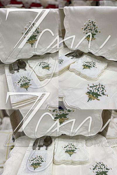 ZGNHome 19 Piece 6 Seater Embroidered Daisy White American Service Set