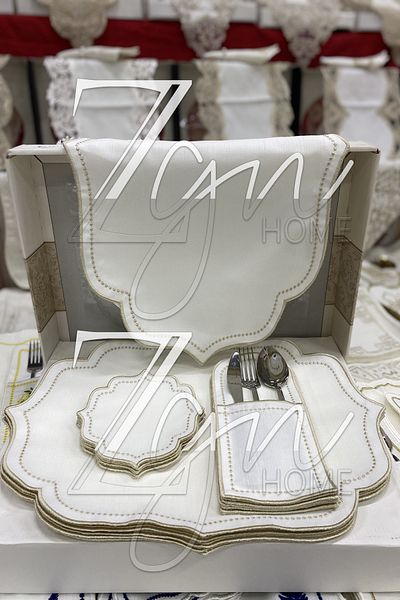 ZGNHome Σετ σερβιρίσματος 19 τεμαχίων 6 ατόμων Κεντημένο Sun Beige American