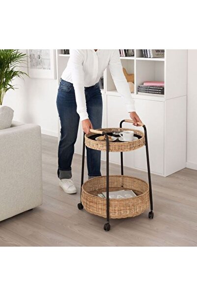 IKEA Lubban Tekerlekli Yan Sehpa, Rattan-antrasit