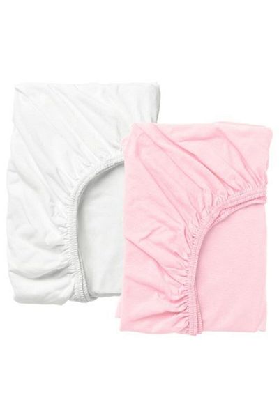 IKEA 2 Piece Elastic Sheet Set 60x120 Cm Baby Room Cotton Elastic Sheet Pink-white