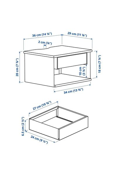 IKEA Duvara Monte Komodin, Dresuar, Huş Görünümlü Beyaz-Mavi, 36x29x20 cm
