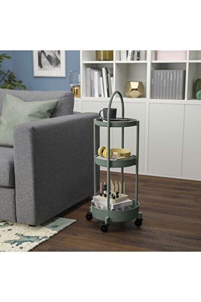 IKEA Servis Arabası, Gri-Yeşil, Yükseklik: 86 cm Uzunluk: 36 cm Genişlik: 36 cm Çap: 36 cm