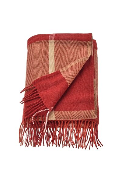 IKEA MYRULL örtü/battaniye, kırmızı, açık gri, açık kahverengi 130x170 cm