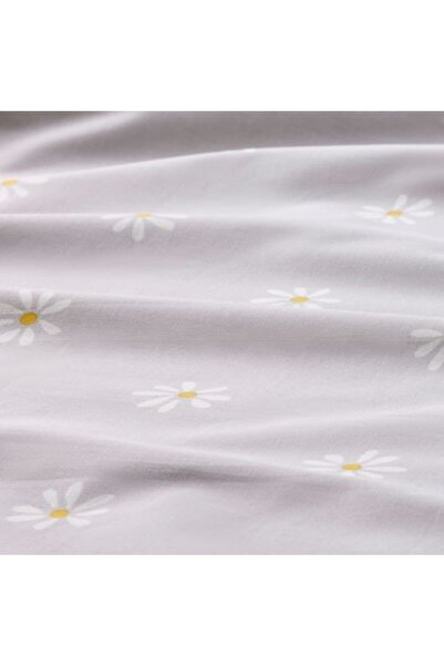 IKEA Tek Kişilik Nevresim Takımı, Gri Renk 150x200/50x60 Cm Papatya Desenli Pamuklu