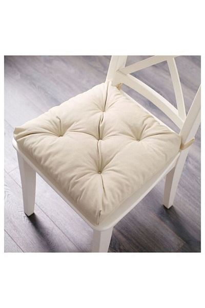 IKEA 40/35x38x7 Cm Chair Cushion Ecru With Velcro Tape