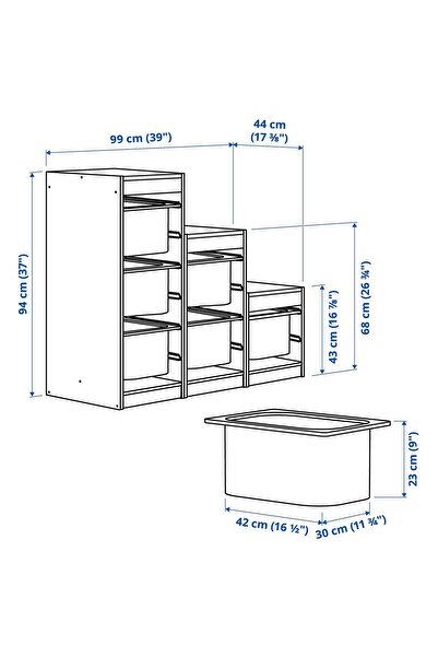 IKEA saklama ünitesi, gri-mavi, 99x44x94 cm