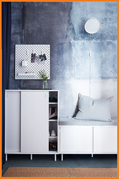 Alony Home Ayakkabı Dolabı Ayaklı Sürgülü Kapak Iç Raflı Ayakkabılık 102x80x35 Cm Beyaz