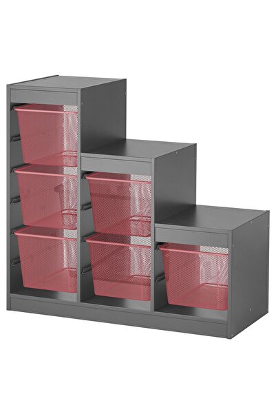 IKEA saklama ünitesi, gri-açık kırmızı, 99x44x94 cm