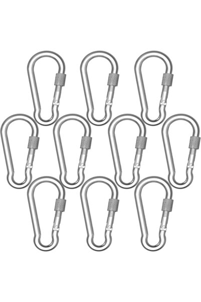 Genel Markalar Karabina 10 Adet Vidalı Yaylı Kanca Kilitli Anahtarlık Tırmanış Kancası 5mm