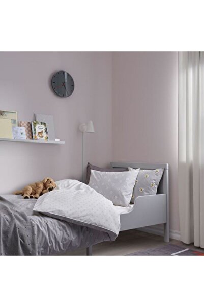 IKEA Tek Kişilik Nevresim Takımı, Gri Renk 150x200/50x60 Cm Papatya Desenli Pamuklu