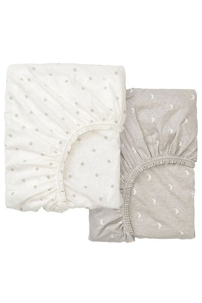 IKEA Lenast Elastic Baby Sheet Set, White-brown (Pack of 2, 60x120 cm)
